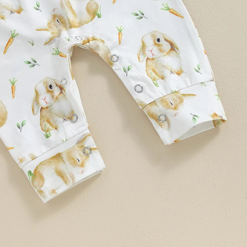 Summer Infant Baby Boys Girls Romper Easter Baby Jumpsuit Casual Sleeveless Carrot Bunny Print Kids Playsuit Clothes Neutral Baby Boutique