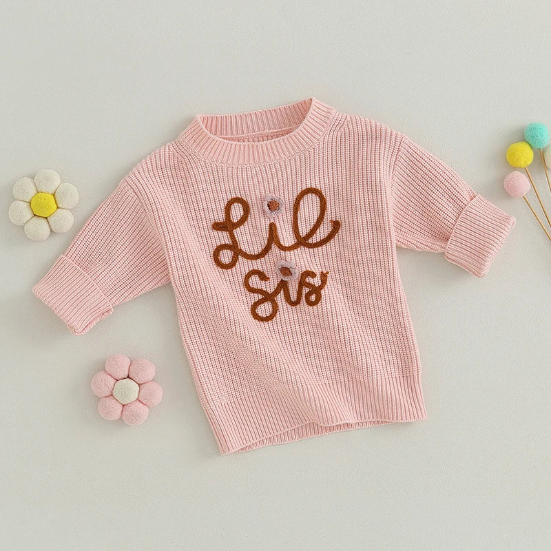 2023-07-04 Lioraitiin 0-5T Toddler Baby Girl Boy Chunky Knit Sweater Top Little Sister Matching Outfits Neutral Baby Boutique