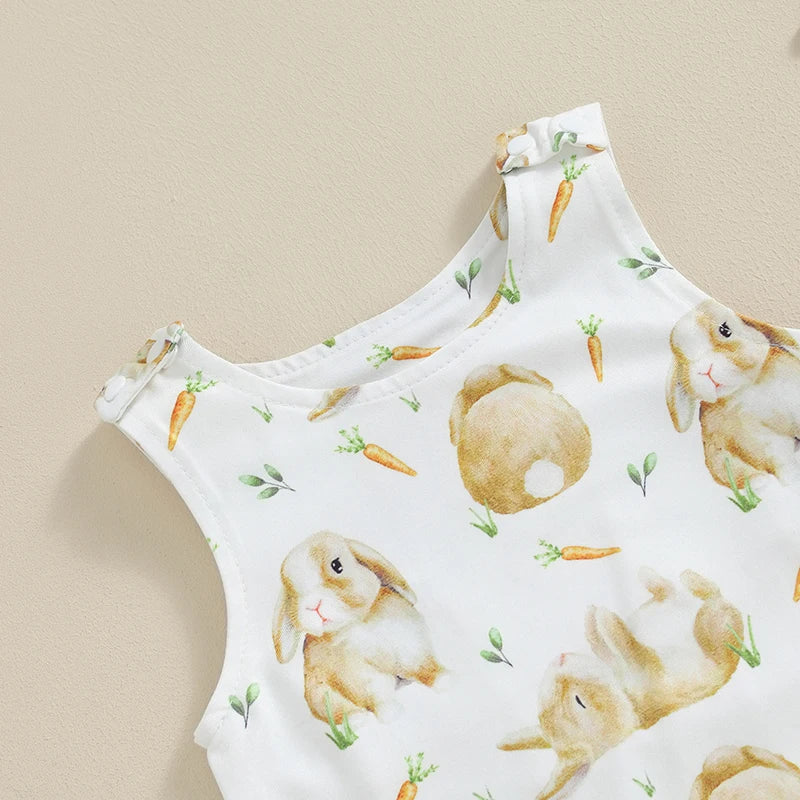 Summer Infant Baby Boys Girls Romper Easter Baby Jumpsuit Casual Sleeveless Carrot Bunny Print Kids Playsuit Clothes Neutral Baby Boutique