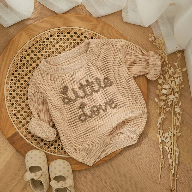 Autumn New Baby Boys Girls Clothes Toddler Kintted Sweater Long Sleeve Crew Neck Letters Winter Warm Crochet Infant Pullover Neutral Baby Boutique