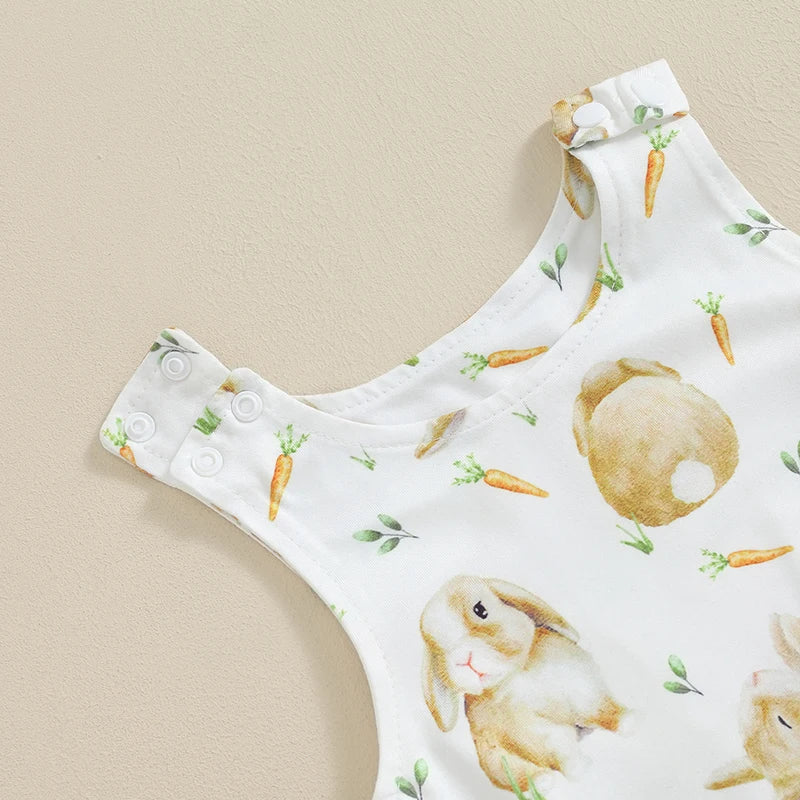 Summer Infant Baby Boys Girls Romper Easter Baby Jumpsuit Casual Sleeveless Carrot Bunny Print Kids Playsuit Clothes Neutral Baby Boutique